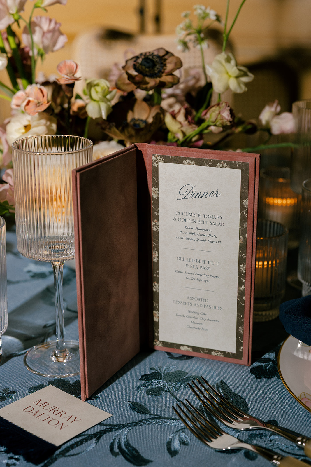 Luxury table setting for a wedding reception at Hotel Chelsea in Manhattan New York