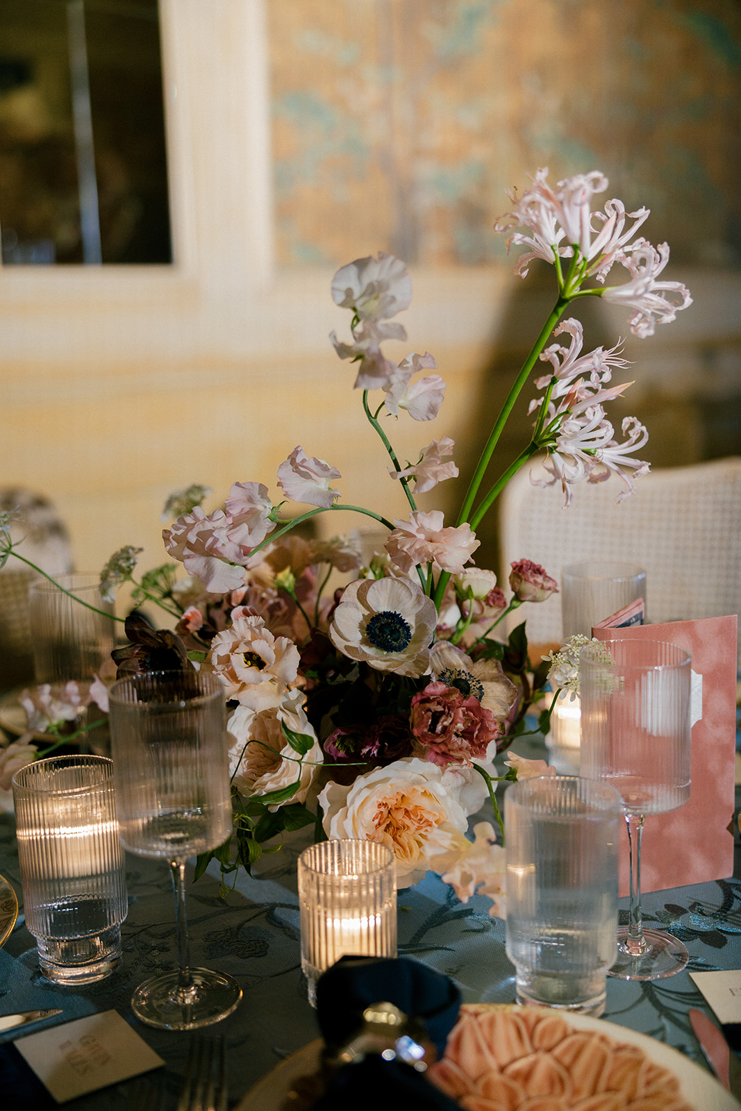 Luxury wedding florals for a wedding reception at Hotel Chelsea in Manhattan New York