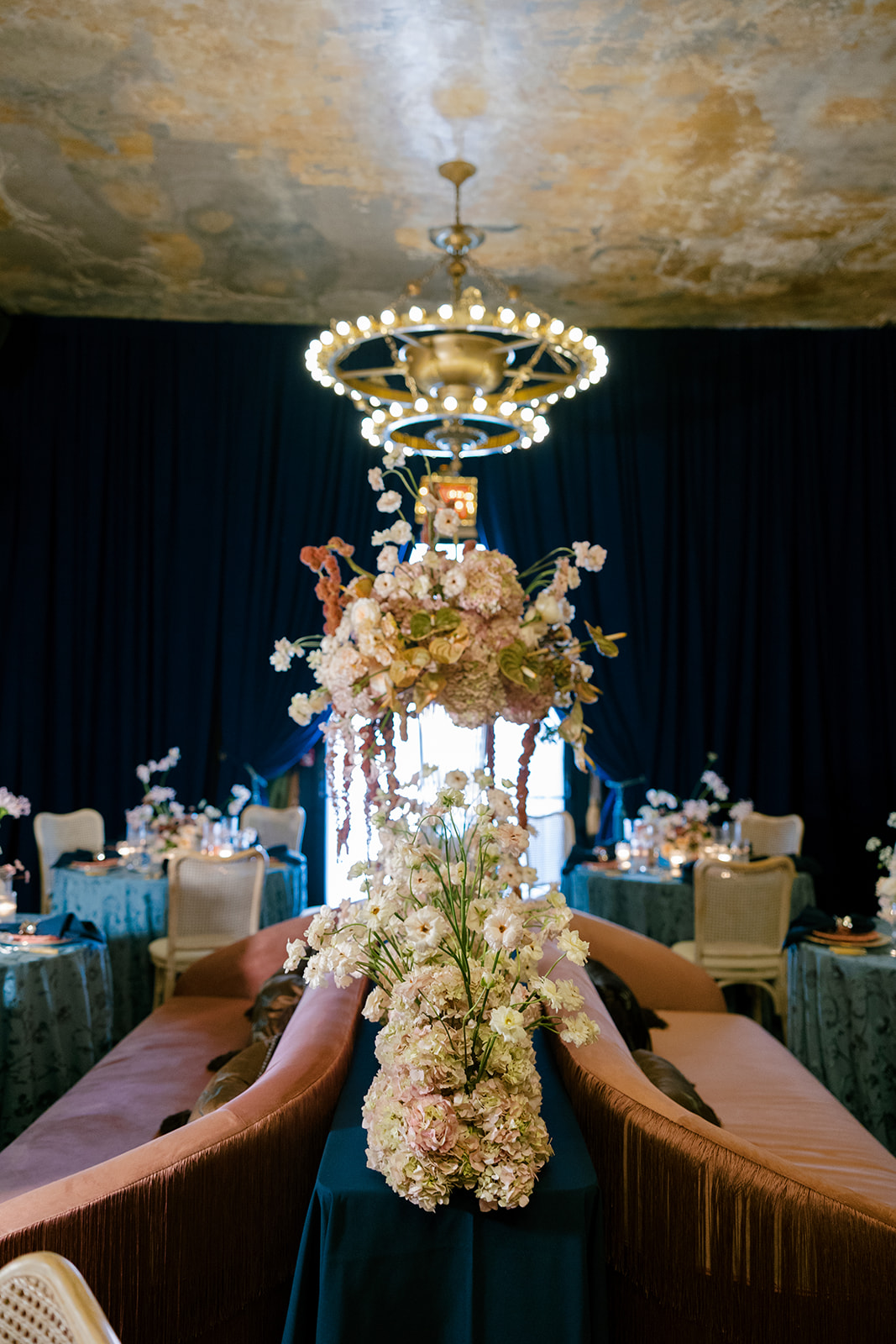 Luxury wedding florals for a wedding reception at Hotel Chelsea in Manhattan New York