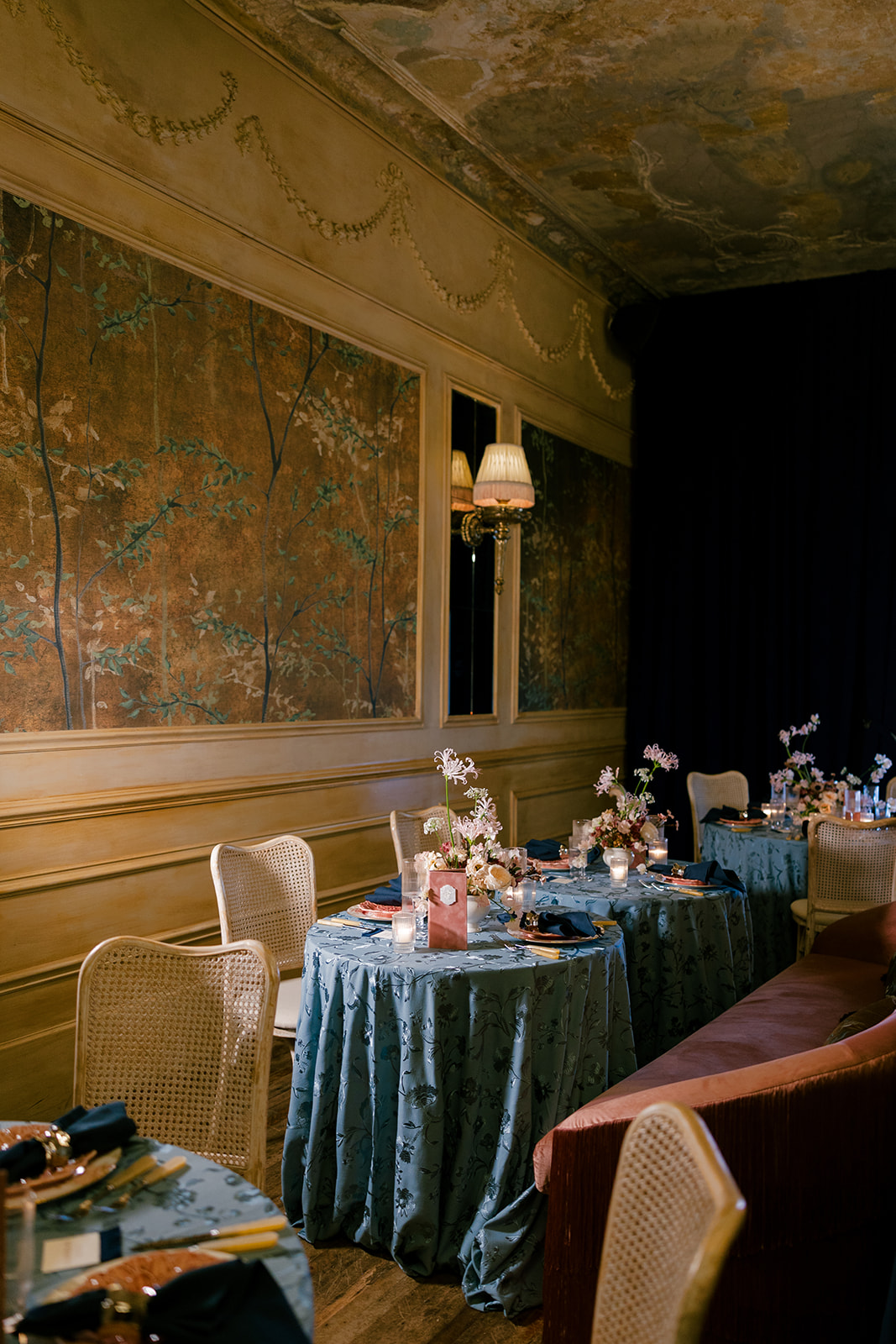 Luxury table setting for a wedding reception at Hotel Chelsea in Manhattan New York