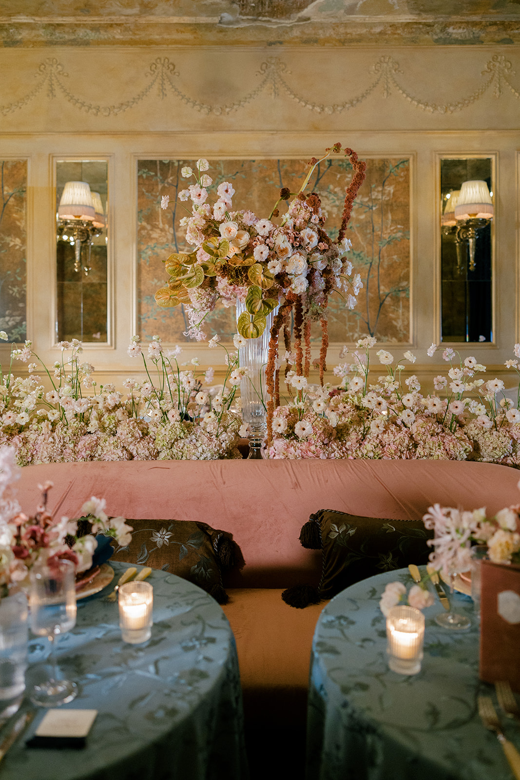 Luxury wedding florals for a wedding reception at Hotel Chelsea in Manhattan New York