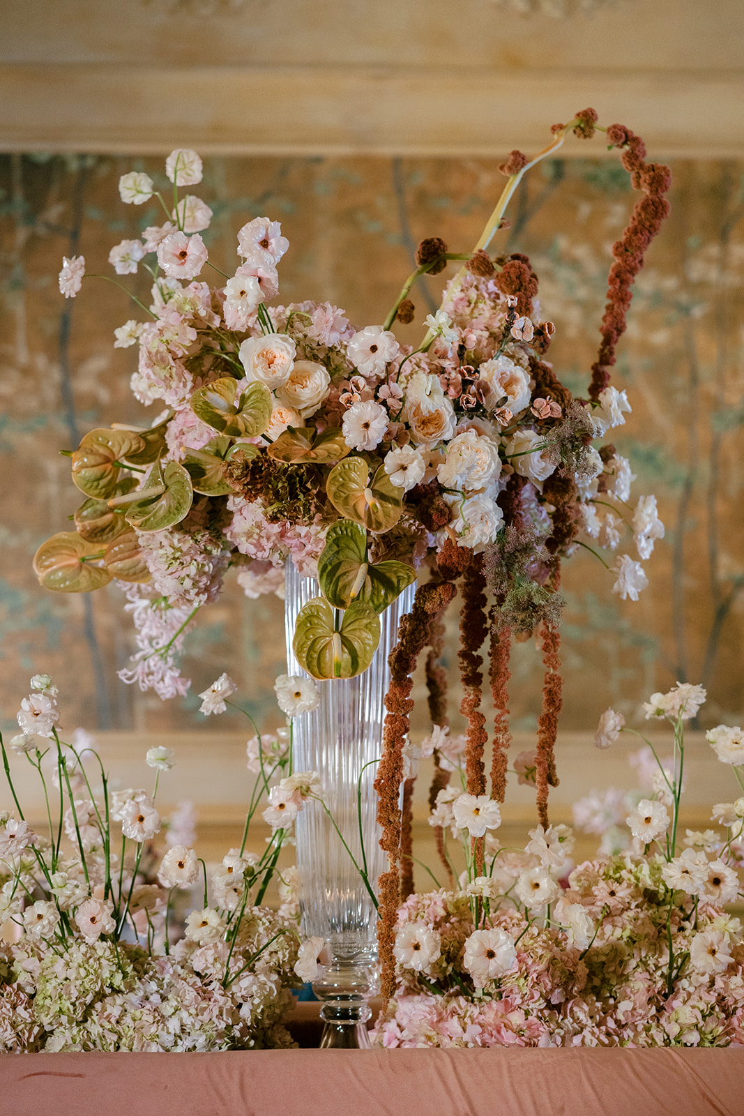 Luxury wedding florals for a wedding reception at Hotel Chelsea in Manhattan New York