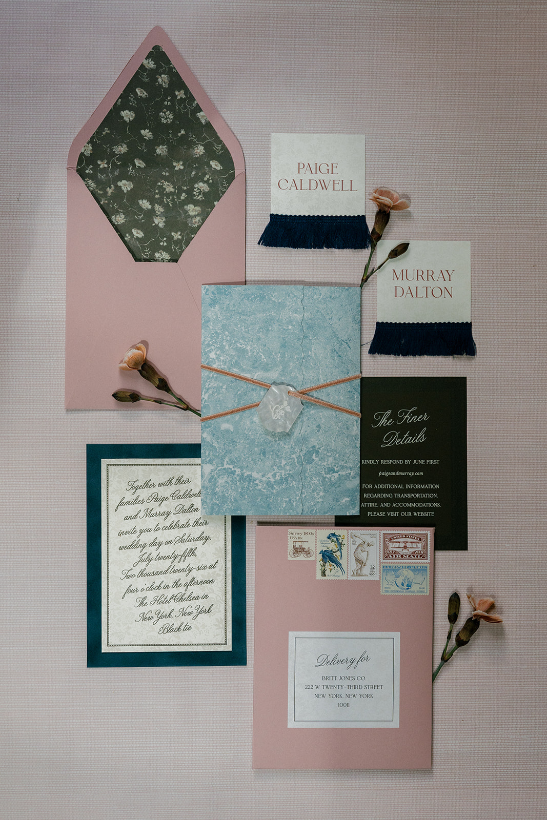 Wedding flat lay details for a luxury wedding at Hotel Chelsea in NYC