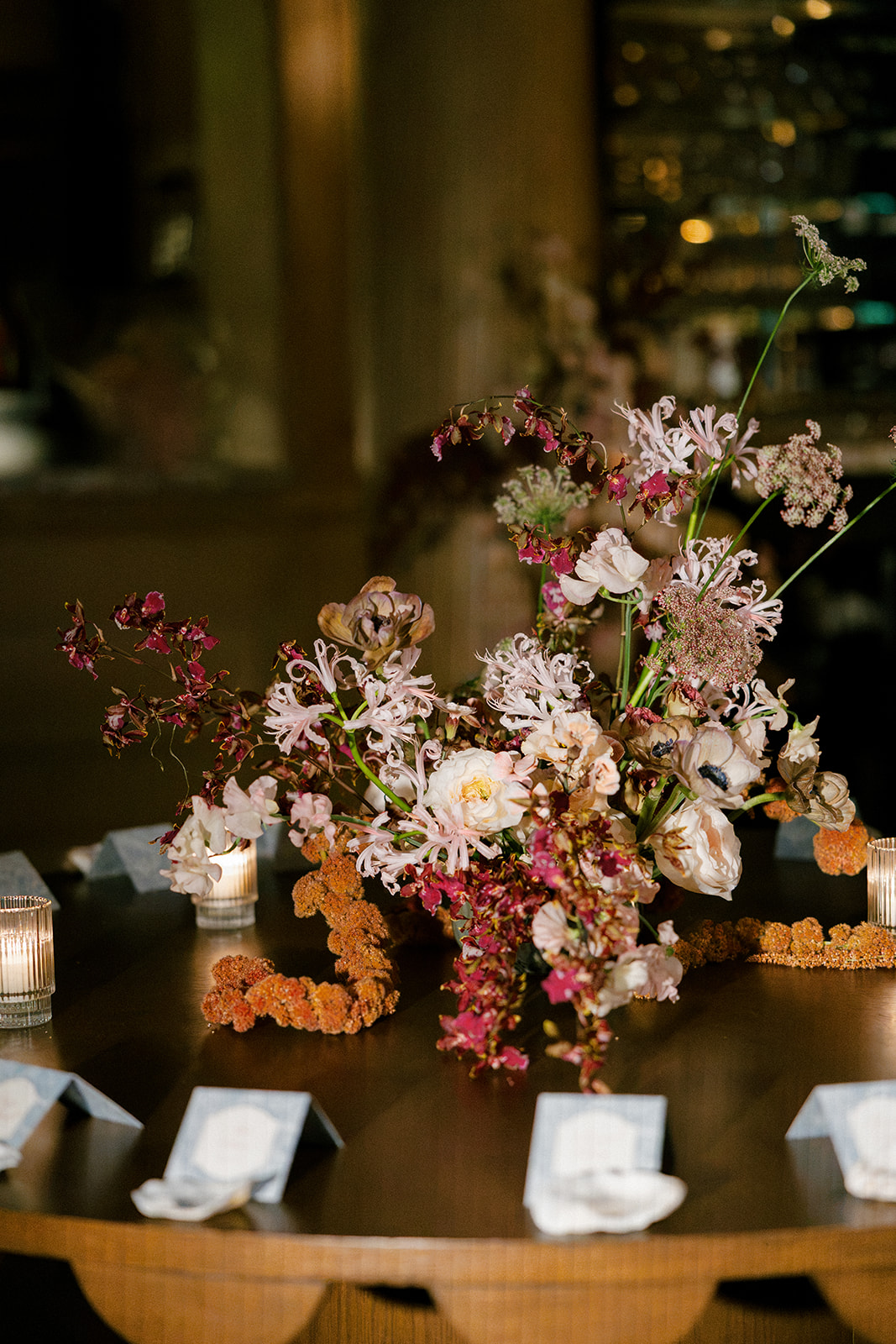 Luxury wedding florals for a wedding reception at Hotel Chelsea in Manhattan New York