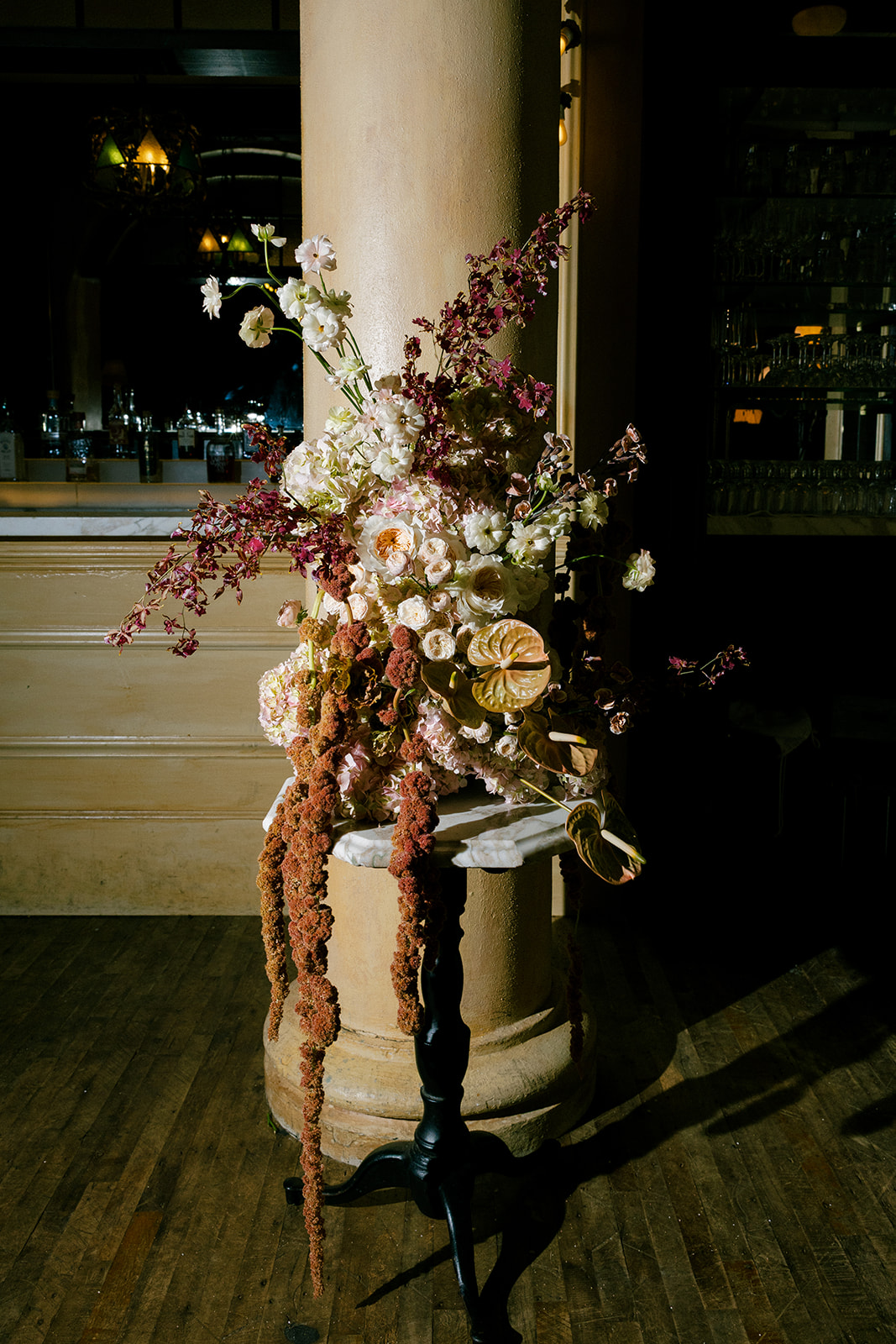 Luxury wedding florals for a wedding reception at Hotel Chelsea in Manhattan New York