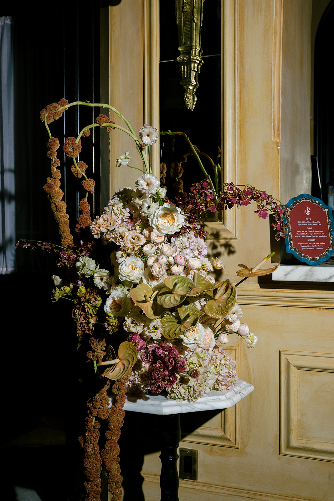 Luxury wedding florals for a wedding reception at Hotel Chelsea in Manhattan New York